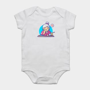 Cute Grandma Forbid Smoking Cartoon Vector Icon Illustration Baby Bodysuit